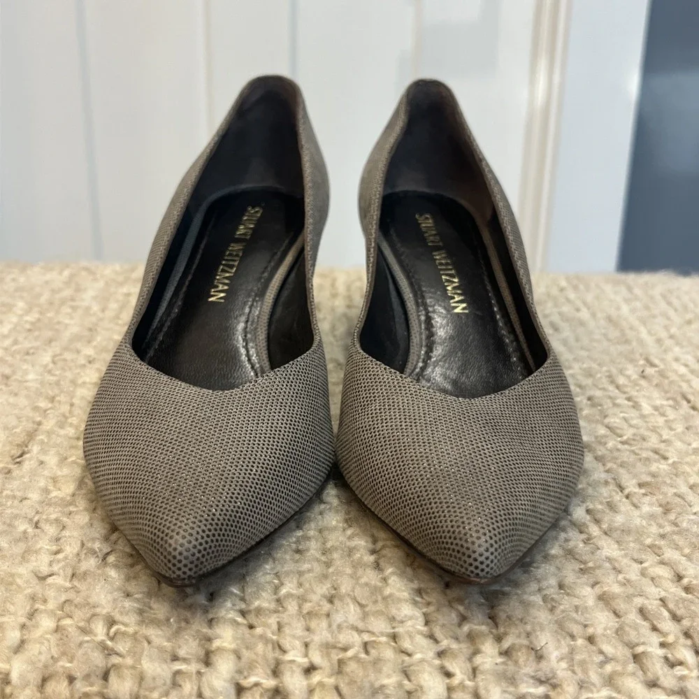 Stuart Weitzman Women's Pumps Taupe Gray Shimmer 2.5